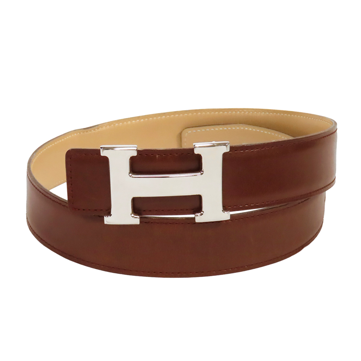 HERMES Hバックル ベルト ベージュ×ブラウン Hベルト